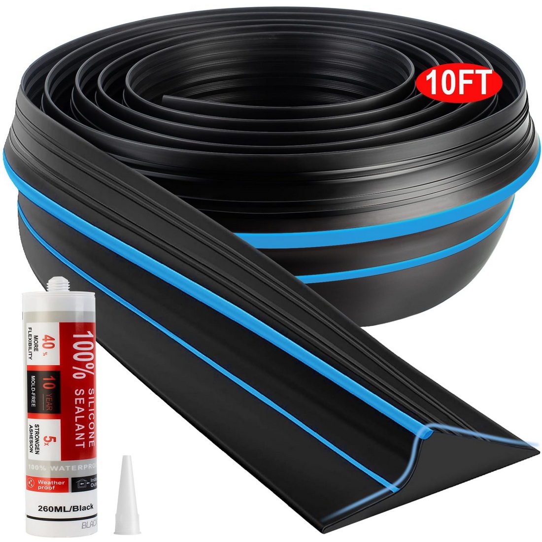 Jin&Bao Universal Garage Door Threshold Seal Strip 10FT Kit, Bottom Waterproof Rubber Weather Stripping ReplacementBlue