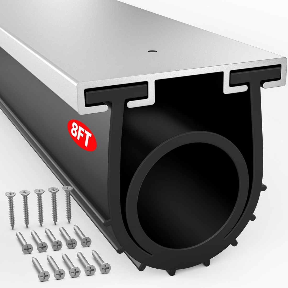 Jin&Bao Garage Door Bottom Seal with Pre-drilled Aluminum Track Retainer Base Kit, Heavy Duty U+O Ring Combination Garage Door Weather Stripping Kit (8FT)