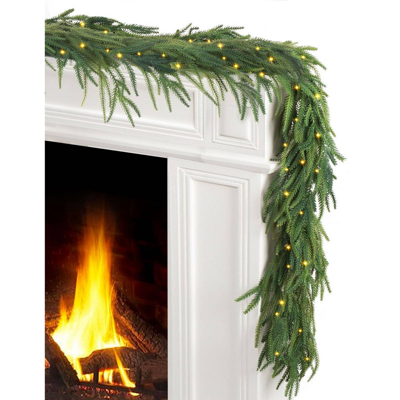 Jin&Bao 6FT Real Touch Norfolk Pine Garlands, Christmas Garland with Lights, Christmas Decorations for Mantel Stairs Table Runner Outdoor Indoor Winter Decor, 50 LED with Timer 8 Modes