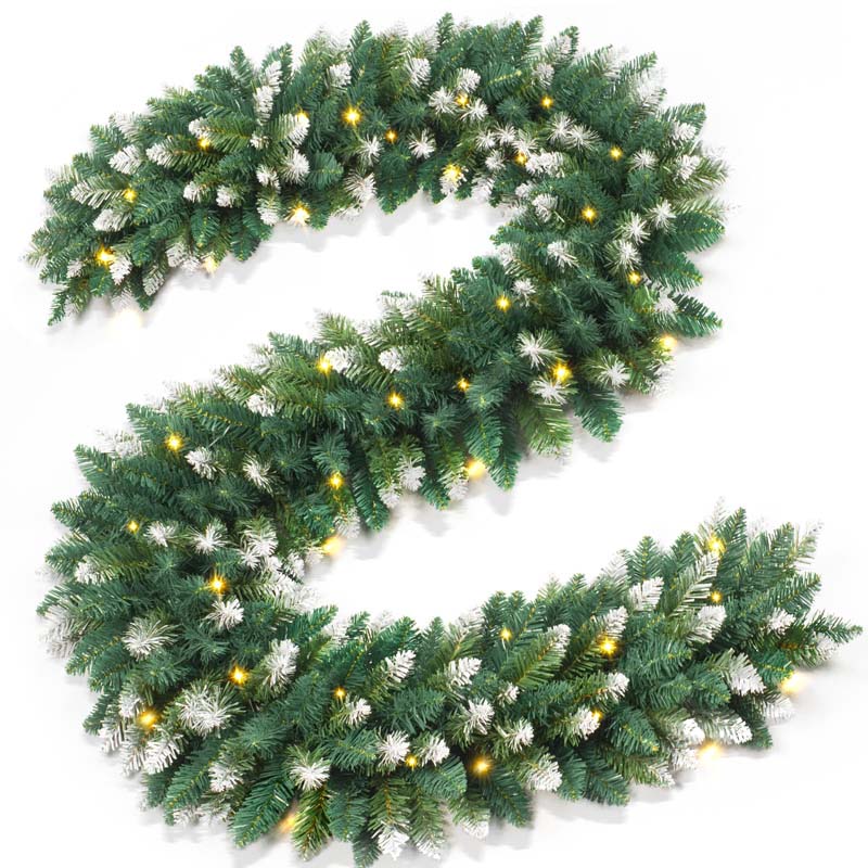 Jin&Bao 9FT Christmas Garland with Lights 100 LED Prelit Snow Branches and Rush Leaves Garland Christmas Decorations with Timer 8 Modes for Mantle Stairs Door Outdoor Decor