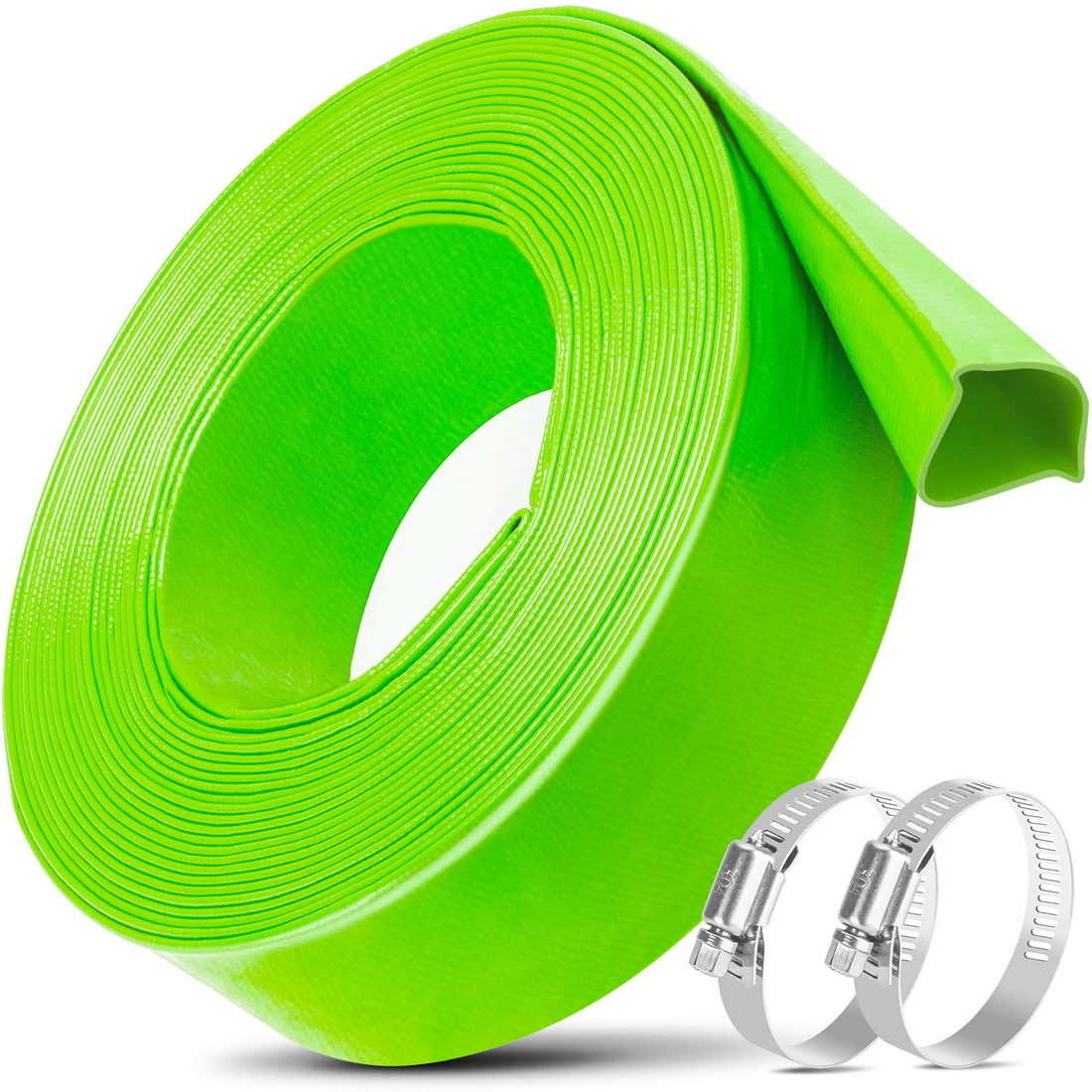 Jin&Bao 2 Inch Heavy Duty Pool Backwash Hose 50 FT with Clamp, Weather and Burst Resistant Swimming Pool Drain Hose, Pool Essentials Flexible Lay-Flat Discharge Hose for Water Disposal (Green-50ft)