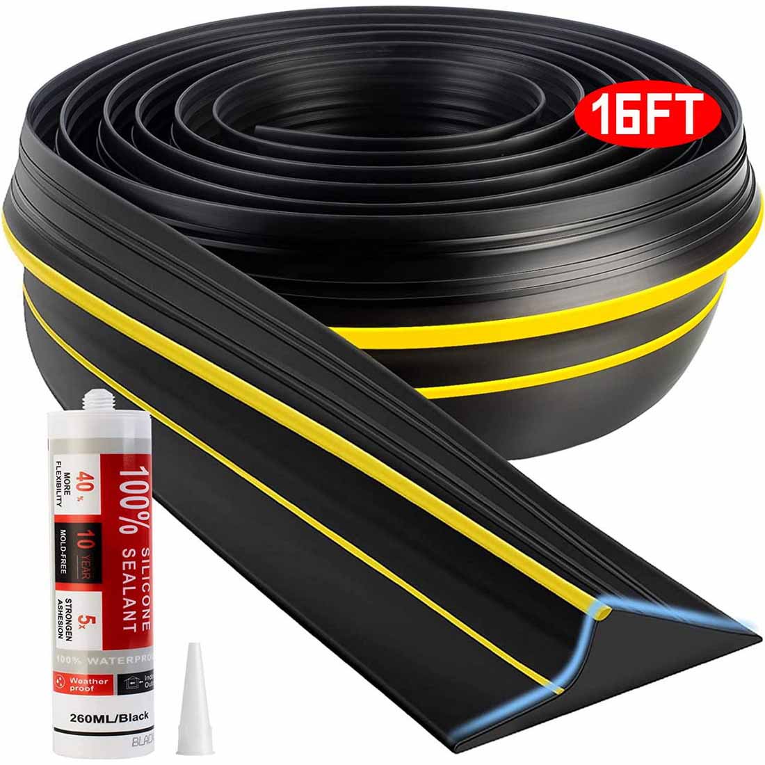 Jin&Bao Universal Garage Door Threshold Seal Strip 16FT Kit, Bottom Waterproof Rubber Weather Stripping Replacement